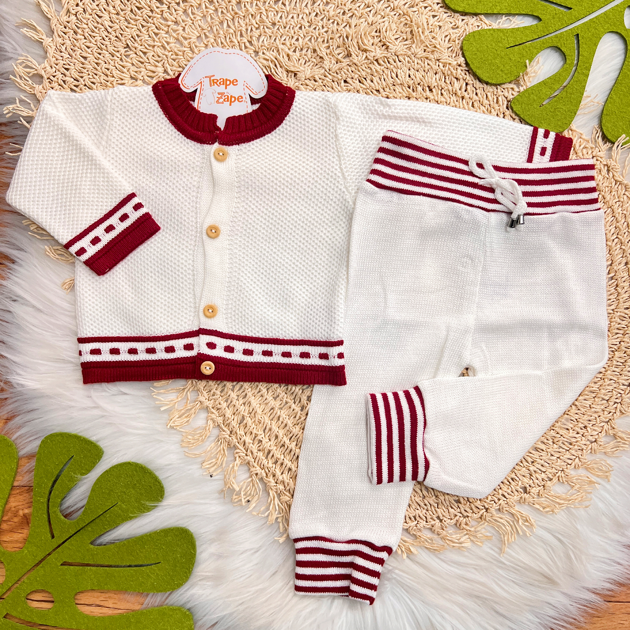 Conj de Linha Tijolinho - Branco com Vermelho